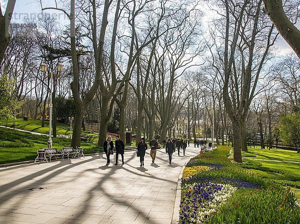 Spaziergänger im Gülhane Park  Frühling  Sarayburnu  Istanbul  europäischer Teil  Türkei  Asien