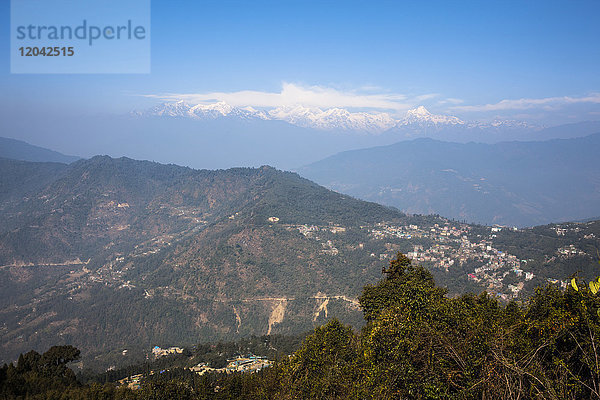 Blick auf den Kanchenjunga vom Hanuman-Tok-Tempel  Sikkim  Himalaya  Indien  Asien