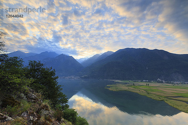 Sonnenaufgang im Naturschutzgebiet von Pian di Spagna  Dascio  Provinz Como  Chiavenna-Tal  Unteres Valtellina  Lombardei  Italien  Europa