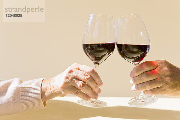 Ehepaar stößt mit Wein an