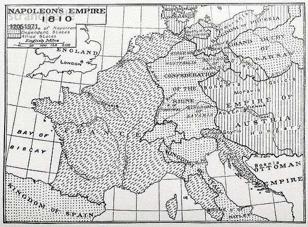 Karte des Napoleonischen Reiches  Frankreich  1810. Aus France  Mediaeval and Modern A History  veröffentlicht 1918.