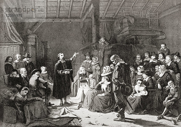 Das erste Treffen der Pilgerväter  17. Jahrhundert. Aus Hutchinson's History of the Nations  veröffentlicht 1915.
