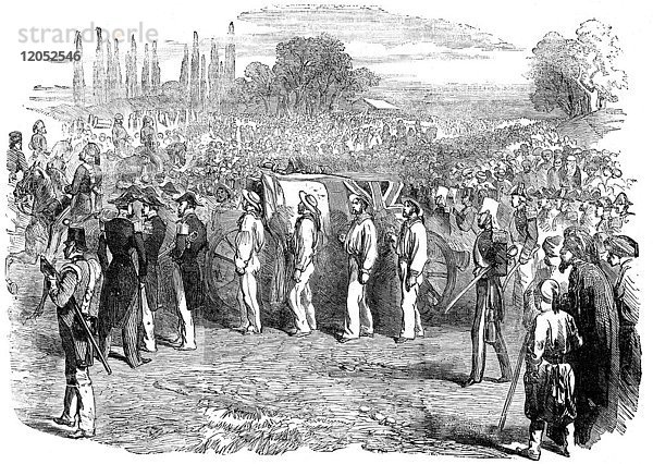 The Illustrated London News Radierung von 1854. Funeral Of Captain Parker T The Champ Des Morts At Pera constantinople istanbul.military Funeral Crimean War