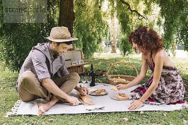 Glückliches Paar beim Picknick im Park