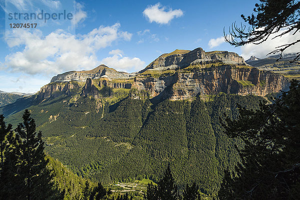 Mondarruego  Punta Gallinero und Monte Perdido über dem Nordrand des Ordesa-Tals  Ordesa-Nationalpark  Pyrenäen  Aragon  Spanien  Europa