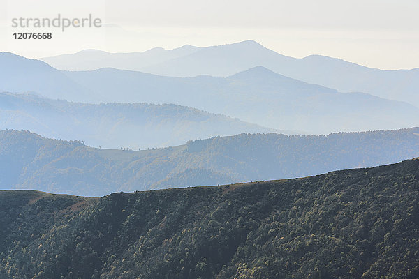 Ukraine  Gebiet Zakarpattia  Bezirk Rachiw  Karpaten  Chornohora  Berglandschaft mit Nebel