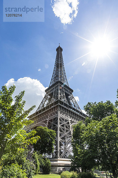 Sonnenstrahlen auf dem Eiffelturm  Paris  Ile de France  Frankreich