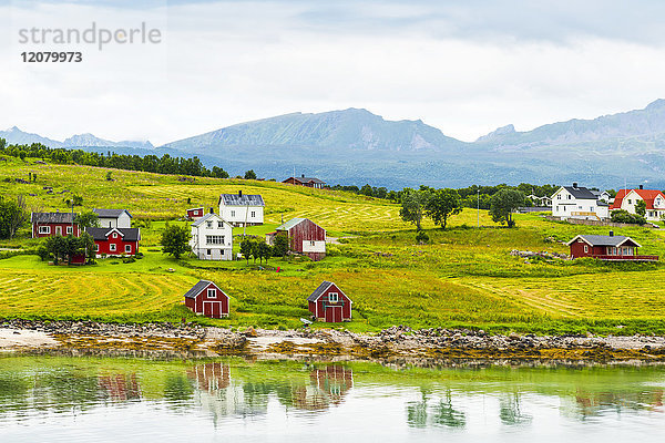 Norwegen  Nordland  Vestvagoey  Lofoten  Häuser an der Küste