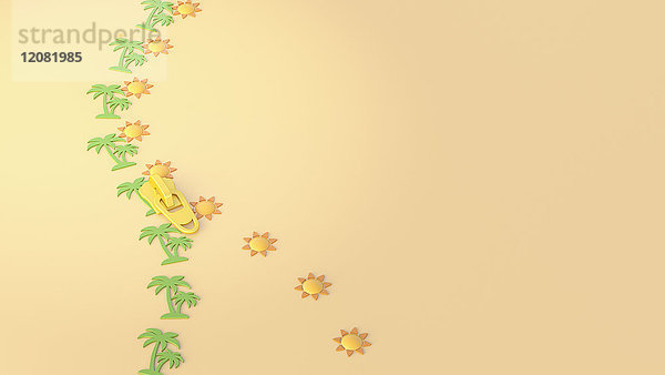 3D-Illustration  Reißverschluss  Urlaubsschilder  Sonne  Palme