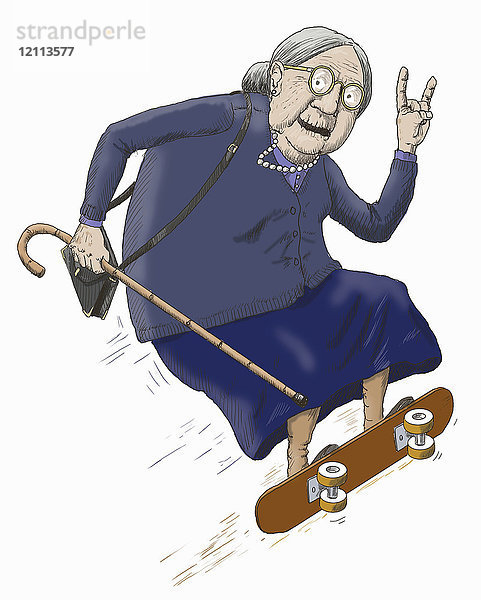 Ältere Frau hat Spaß beim Skateboardfahren