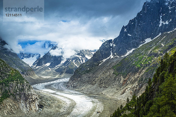 Blick auf Mer de Glacier und Grandes Jorasses im Sommer; Chamonix-Mont-Blanc  Rhone-Alpes  Frankreich