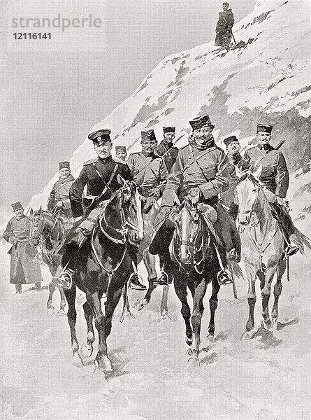 Serbische Kavallerie während des Balkankrieges 1912-1913. Aus Hutchinson's History of the Nations  veröffentlicht 1915.