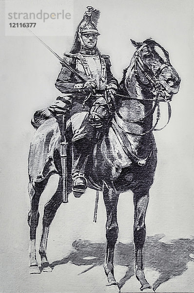 Magisches Diapositiv um 1900.viktorianisch.Sozialgeschichte. französischer Kreuzzug zu Pferd Soldat.