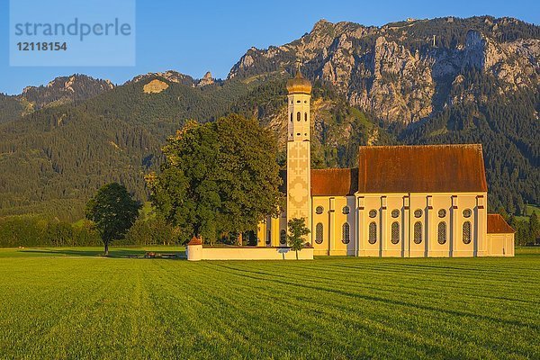 Barockkirche St. Coloman  im hinteren Tegelberg  Schwangau  Ostallgäu  Allgäu  Schwaben  Bayern  Deutschland  Europa