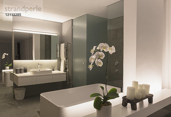 Beleuchtetes modernes  luxuriöses Vorzeige-Badezimmer