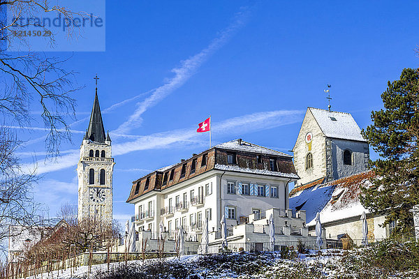 Schweiz  Thurgau  Romanshorn  Schloss und Kirche im Winter