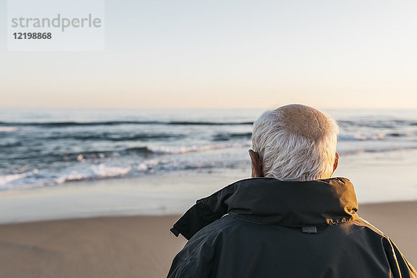 Senior Mann mit Blick aufs Meer  Rückansicht