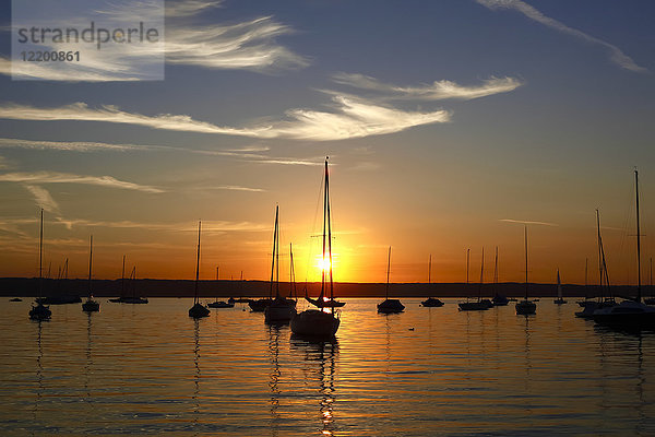 Deutschland  Bayern  Ammersee bei Sonnenuntergang