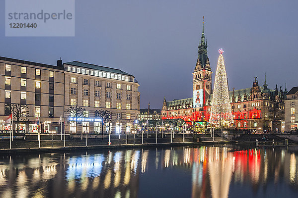 Deutschland  Hamburg  Kleine Alster  Weihnachtsbaum  Rathaus am Welt-AIDS-Tag