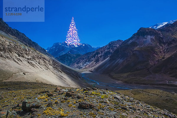 Entfernter Weihnachtsbaum auf einem Berg