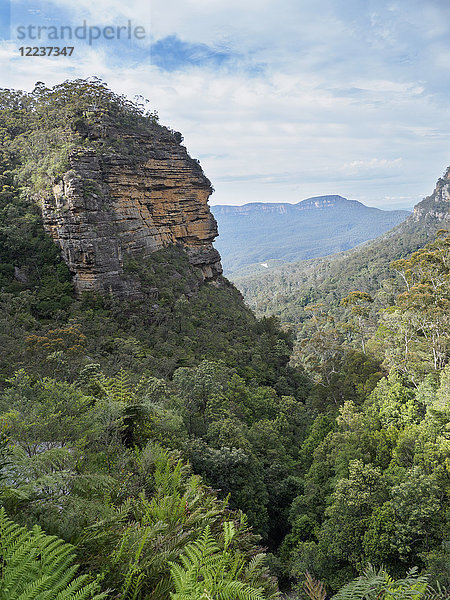 Australien  New South Wales  Wentworth Falls  Horizont über Berge an einem sonnigen Tag