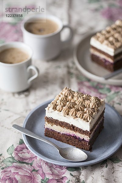 Cappuccino-Kuchen mit Schokoladenbiskuit  Kaffee und Vanilleglasur