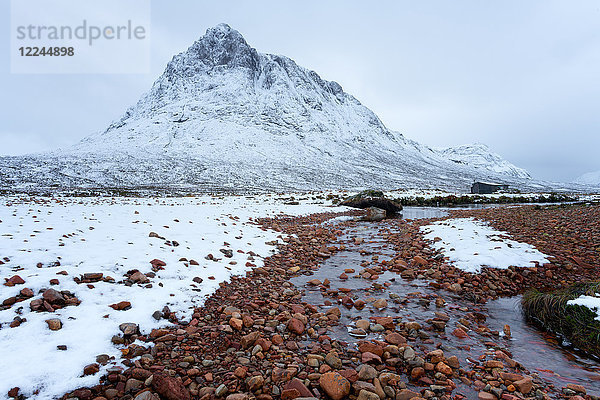 Buchaille Etive Mor im Schnee  Glencoe  Schottische Highlands  Schottland  Vereinigtes Königreich  Europa