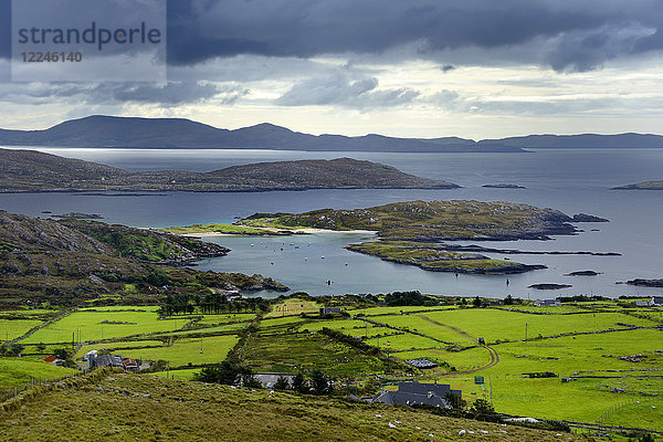 Blick vom Straßenrand  Ring of Kerry  Iveragh-Halbinsel  Wild Atlantic Way  County Cork  Munster  Republik Irland  Europa