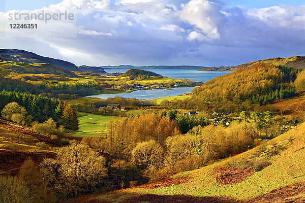 Eine malerische Herbstansicht einer Küstenlandschaft in den schottischen Highlands mit Blick auf Loch Melfort  Highlands  Argyll und Bute  Schottland  Vereinigtes Königreich  Europa