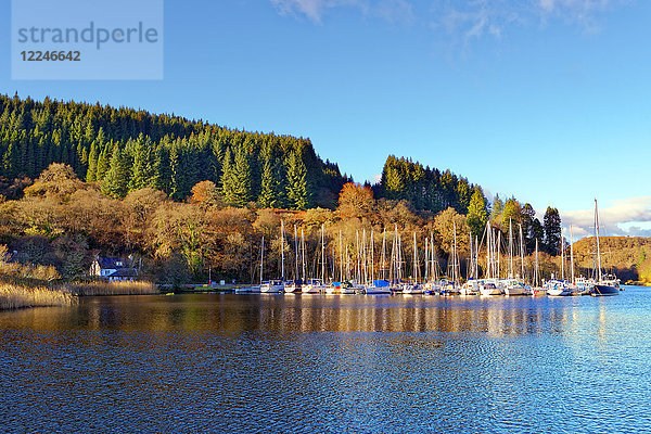 Ein ruhiger Herbstblick auf den Crinan-Kanal in den schottischen Highlands  Schottland  Vereinigtes Königreich  Europa