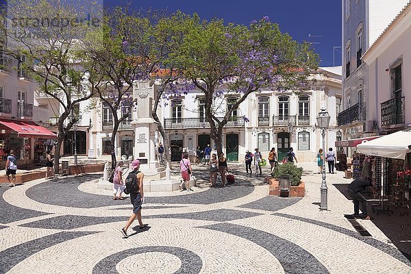 Platz Praca Luis de Camoes mit blühenden Bäumen  Lagos  Algarve  Portugal  Europa