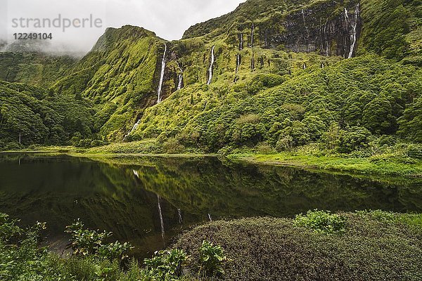 Lagune Poco da Ribeira do Ferreiro  Poço da Alagoinha  Lagoa das Patas an der Westküste der Ilha das Flores  Insel Flores  Azoren  Portugal  Europa