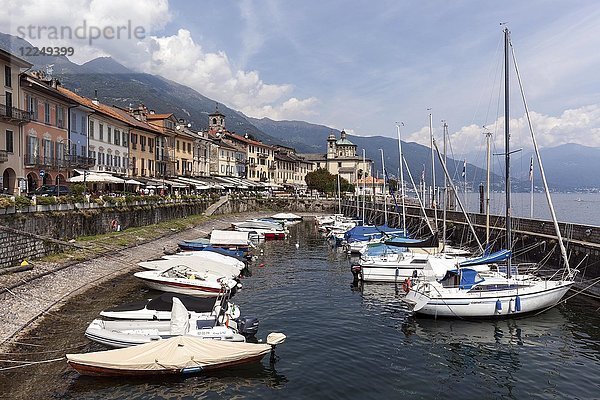 Kleiner Jachthafen an der Promenade  Altstadt von Cannobio  Lago Maggiore  Provinz Verbano-Cusio-Ossola  Region Piemont  Italien  Europa