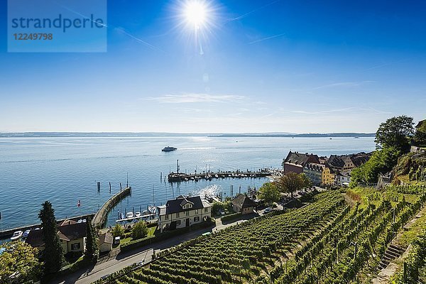 Blick auf die Unterstadt mit Hafen und Bodensee  Meersburg  Baden-Württemberg  Deutschland  Europa