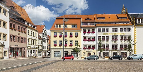 Historische Häuser am Obermarkt in Freiberg  Sachsen  Deutschland  Europa