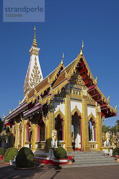 Bot vor dem Chedi des Wat Phra That Phanom  Tempelanlage in Amphoe That Phanom  Provinz Nakhon Phanom  Isan  Thailand  Asien