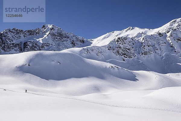 Einsamer Skitourengeher im Winter  Stubaier Alpen  Tirol  Österreich  Europa