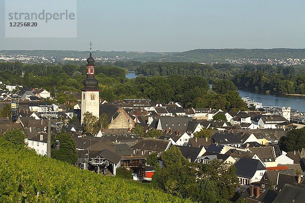 Blick auf die Altstadt mit Pfarrkirche St. Jakobus  Rüdesheim am Rhein  Rheingau  Hessen  Deutschland  Europa