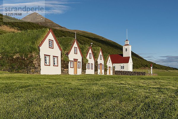 Alte isländische Torfhäuser Laufás  Freilichtmuseum  Eyjafjörður  Nordisland  Island  Europa