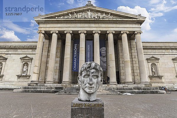 Glyptothek  vorne Kopf des Kaisers Augustus  Teil einer monumentalen Marmorskulptur  München  Oberbayern  Deutschland  Europa