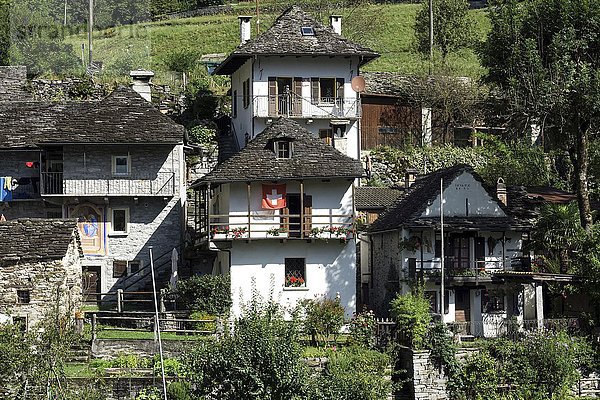 Typische Tessiner Häuser  Lavertezzo  Verzascatal  Valle Verzasca  Kanton Tessin  Schweiz  Europa