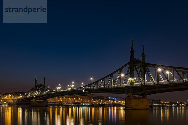 Freiheitsbrücke mit Donau zur Blauen Stunde  Budapest  Ungarn  Europa