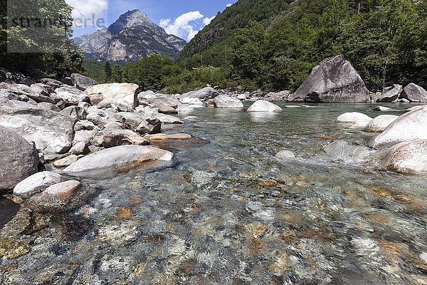 Große Steine im Fluss Verzasca zwischen Lavertezzo und Brione  Verzascatal  Valle Verzasca  Kanton Tessin  Schweiz  Europa