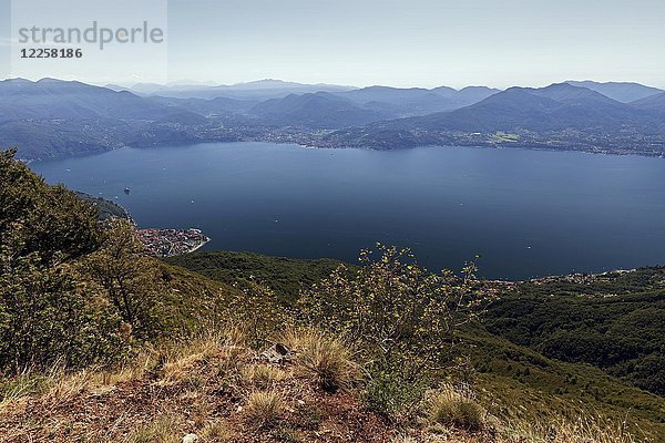 Blick vom Monte Morissolo auf den Lago Maggiore  Cannero Riviera  Provinz Verbano-Cusio-Ossola  Region Piemont  Italien  Europa