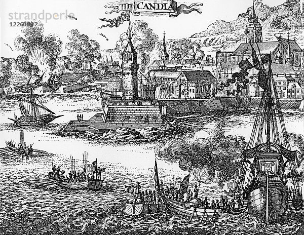 Belagerung von Candia  dem heutigen Heraklion  auf Kreta durch die Türken 1669  Kupferstich