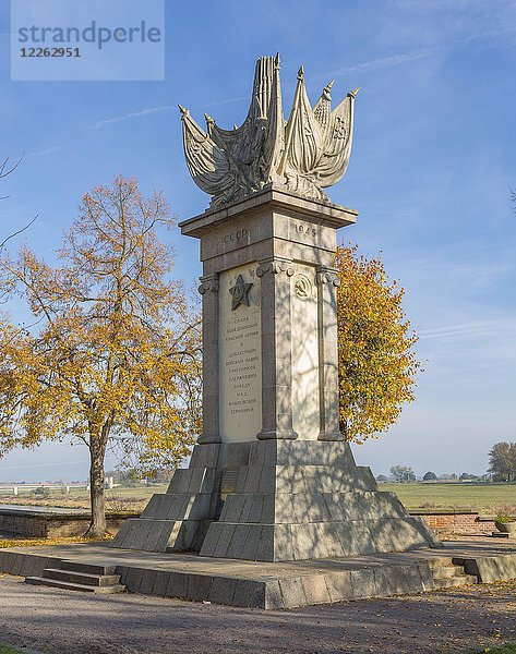 Denkmal der Begegnung  sowjetisches Denkmal zur Erinnerung an das Treffen mit amerikanischen Truppen 1945 an der Elbe in Torgau  Sachsen  Deutschland  Europa