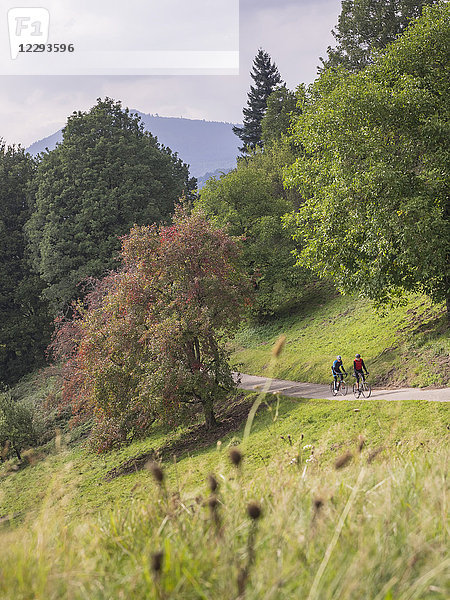 Zwei Männer fahren Rennrad auf einer Radtour im Schwarzwald  Deutschland