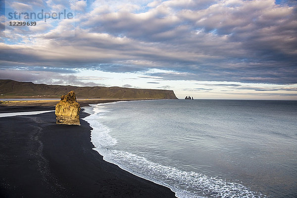 Black sand beach and tranquil  remote ocean  Dyrholaey  Iceland