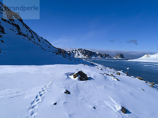 Wunderschöne arktische Naturlandschaft mit Bergen und Küstenlinie  Spitzbergen  Svalbard und Jan Mayen  Norwegen