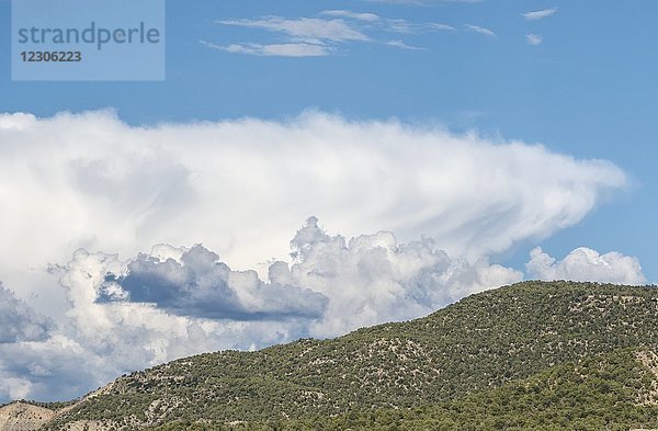 Große weiße Wolken über dem Rand des Navajo State Park  Colorado  USA